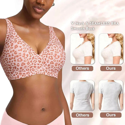 Pink Leopard Deep V Jelly Bras Wireless Comfortable Bra Supportive No Underwire Bras Tshirt Push up Bralette Plunge Seamless Bra