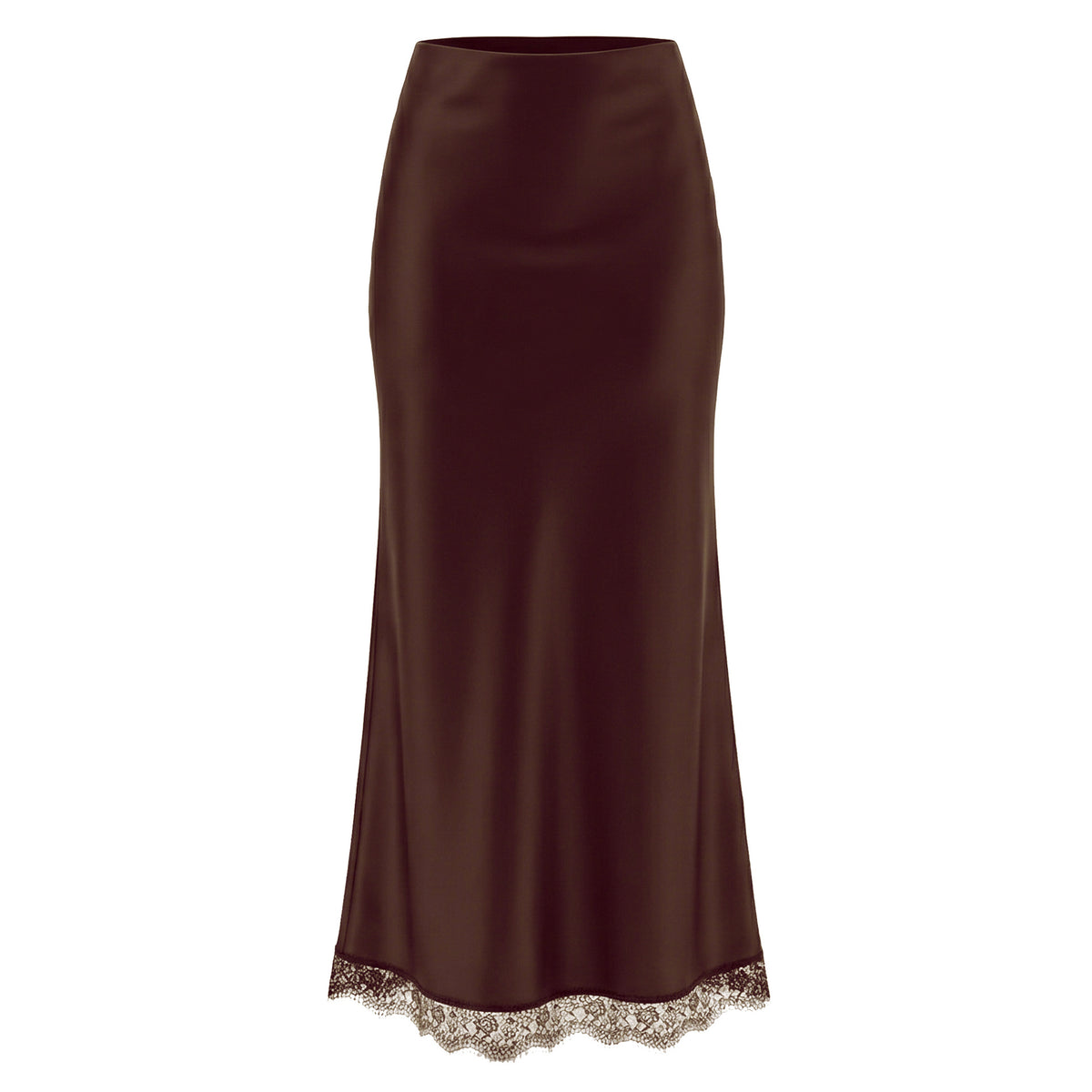 Satin and Lace Long Skirt in Chocolate (Maxi)