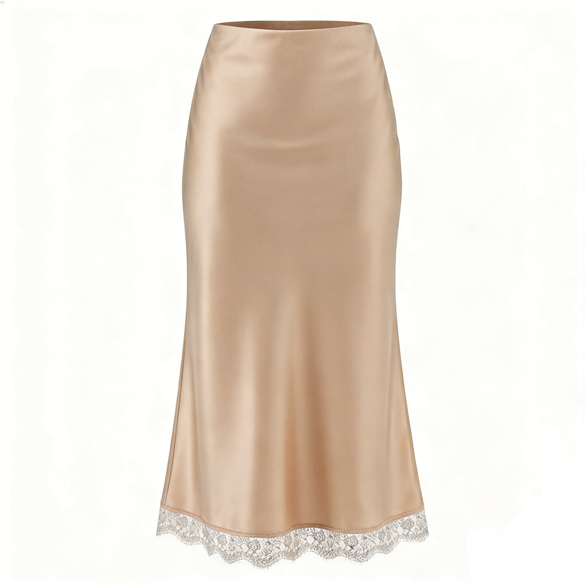 Satin and Lace Long Skirt in Champagne (Midi)
