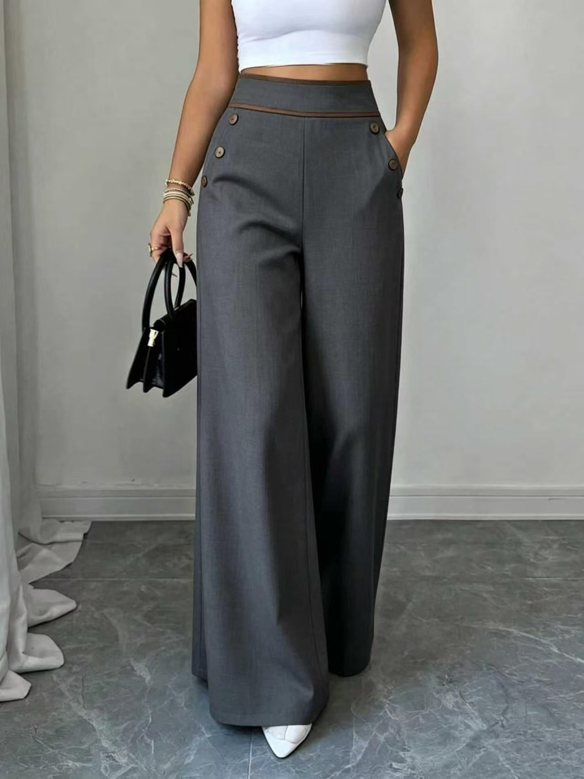 High-Waisted Wide-Leg Pants in Dark Gray
