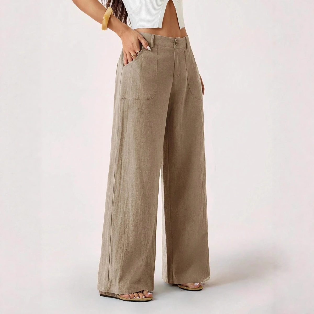 Linen-Blend Wide-Leg Pants, view 3