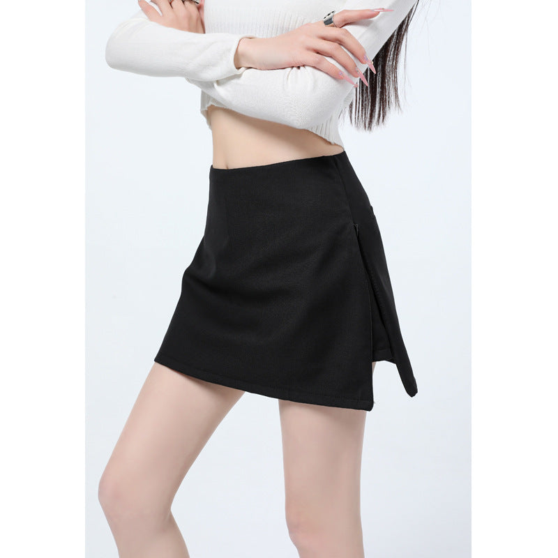 Asymmetric Wrap Mini Skirt in Black