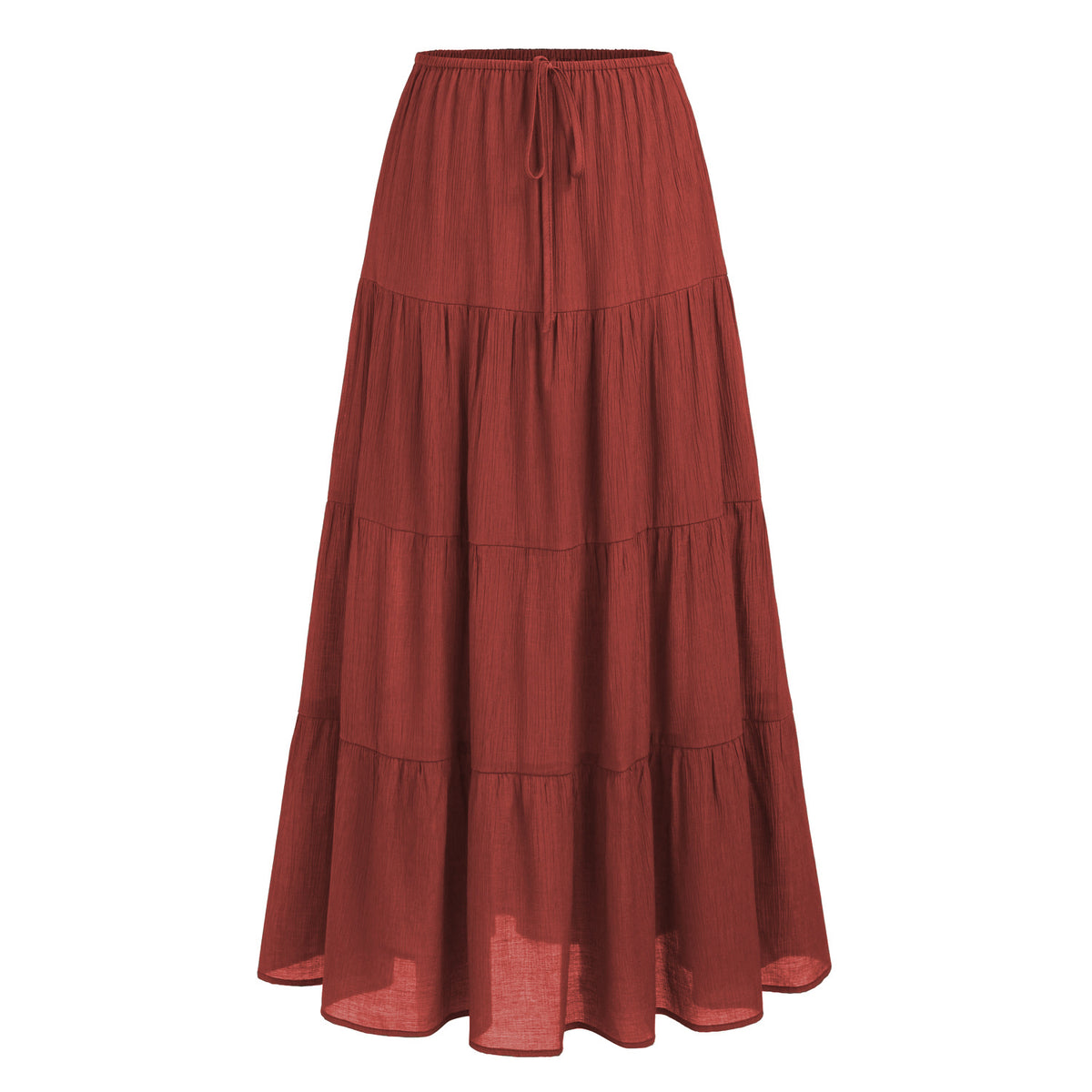 Tiered Cotton-Blend Maxi Skirt in Orange Red