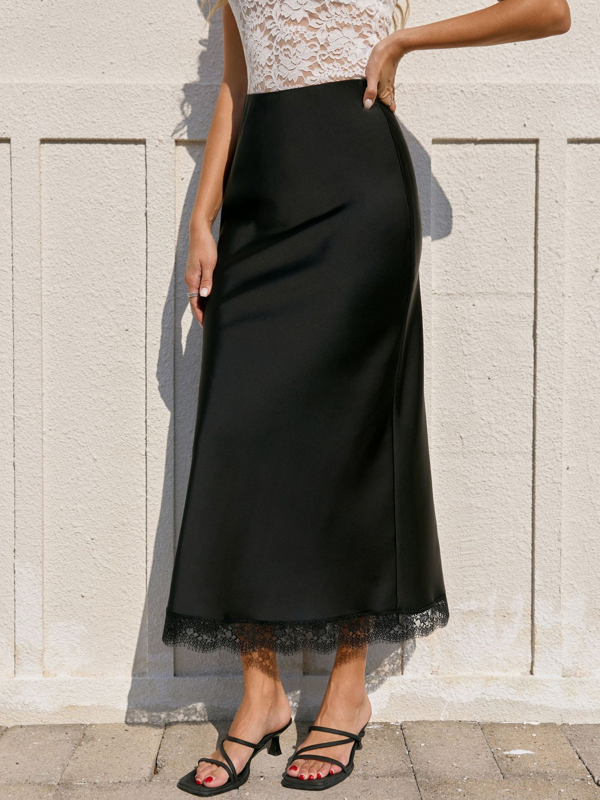 Satin and Lace Long Skirt, view 2
