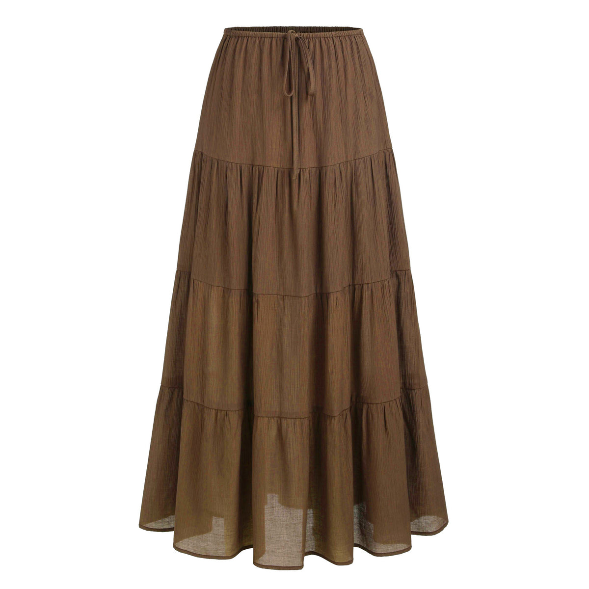 Tiered Cotton-Blend Maxi Skirt in Brown