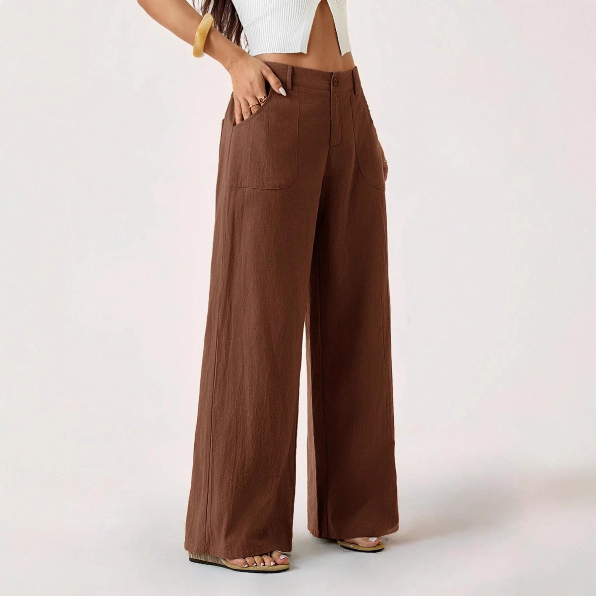 Linen-Blend Wide-Leg Pants, view 1
