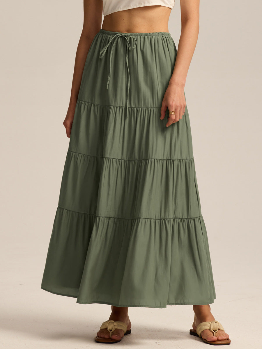Tiered Cotton-Blend Maxi Skirt, view 1