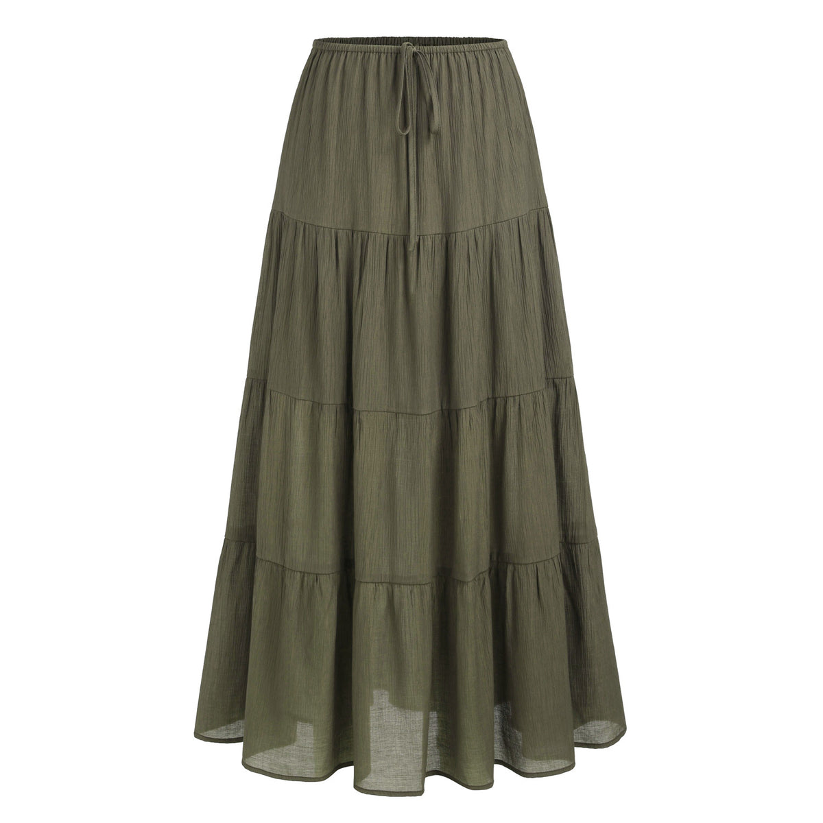 Tiered Cotton-Blend Maxi Skirt in Army Green