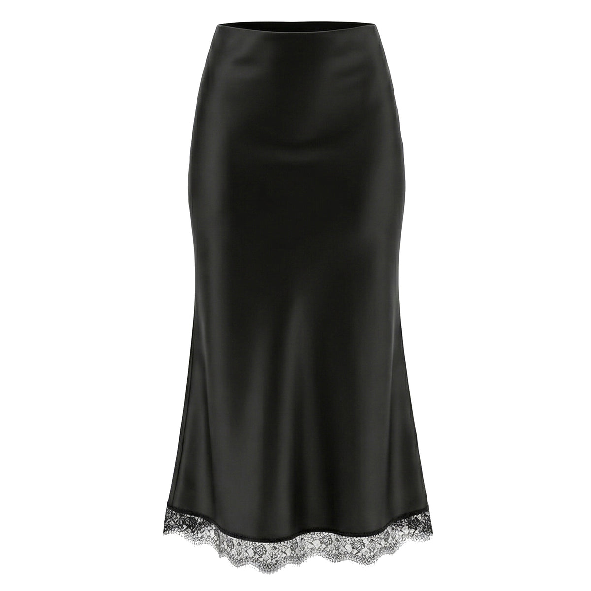Satin and Lace Long Skirt in Black (Midi)