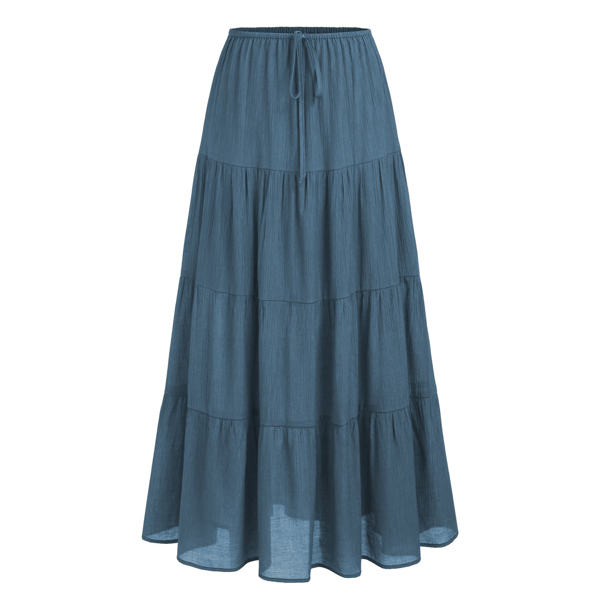Tiered Cotton-Blend Maxi Skirt in Blue