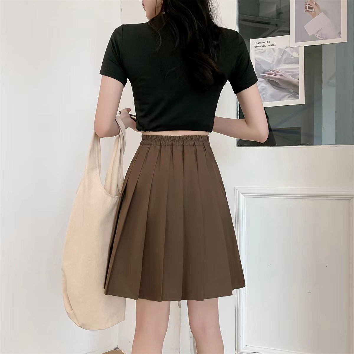 Pleated Pull-On Skirt in Khaki