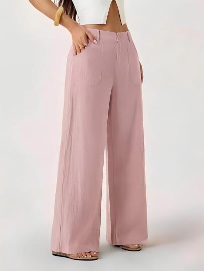 Linen-Blend Wide-Leg Pants in Pink