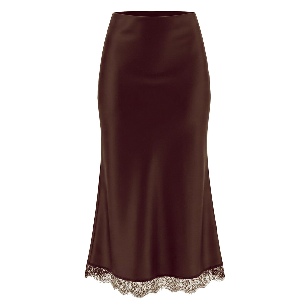 Satin and Lace Long Skirt in Chocolate (Midi)