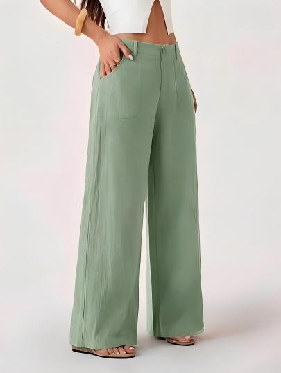 Linen-Blend Wide-Leg Pants in Malachite Green