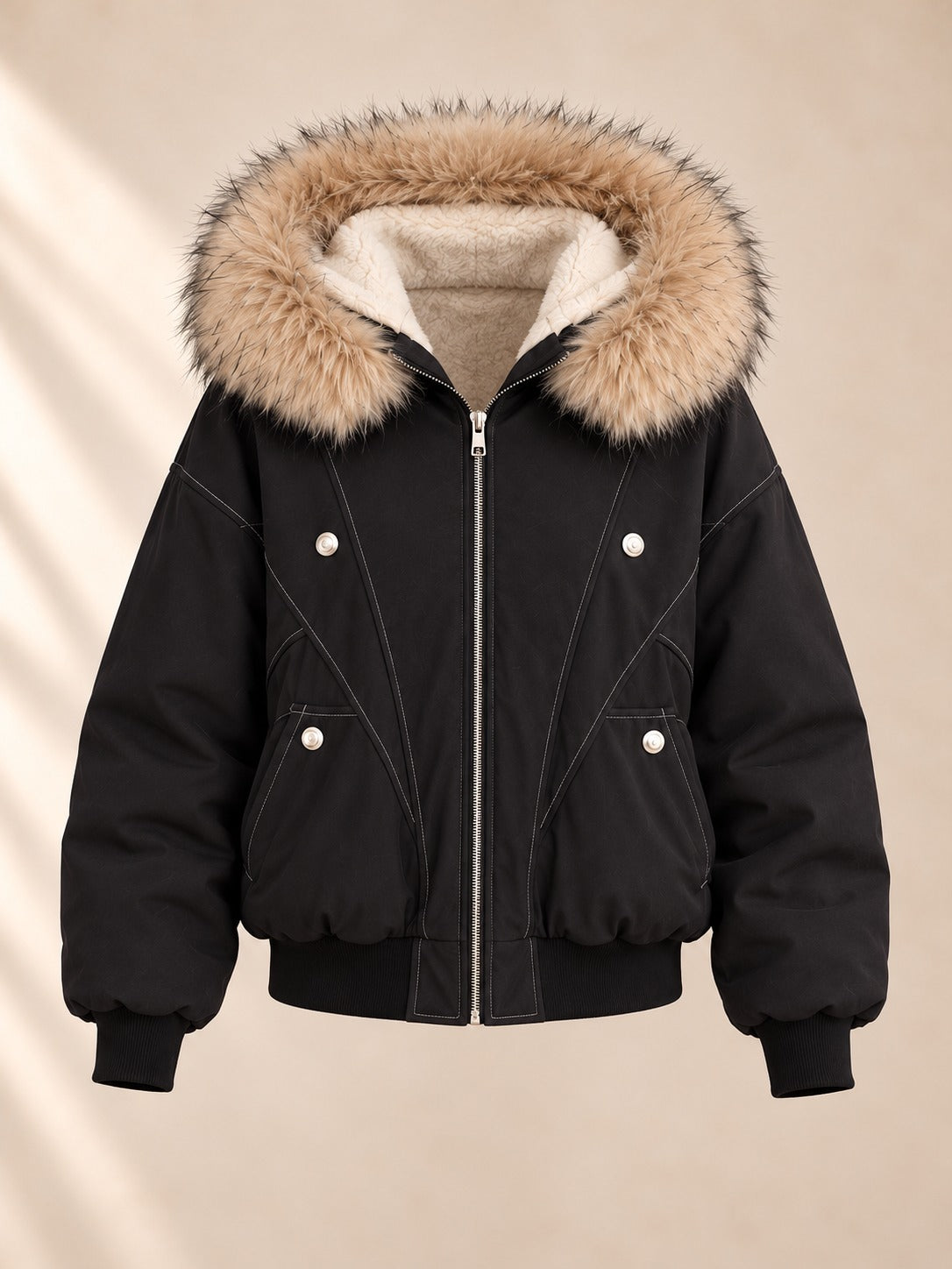 Hooded Puffer Jacket in Black, product only