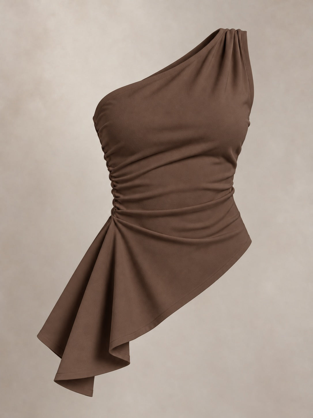 Asymmetric One-Shoulder Tank Top in Brown, product only