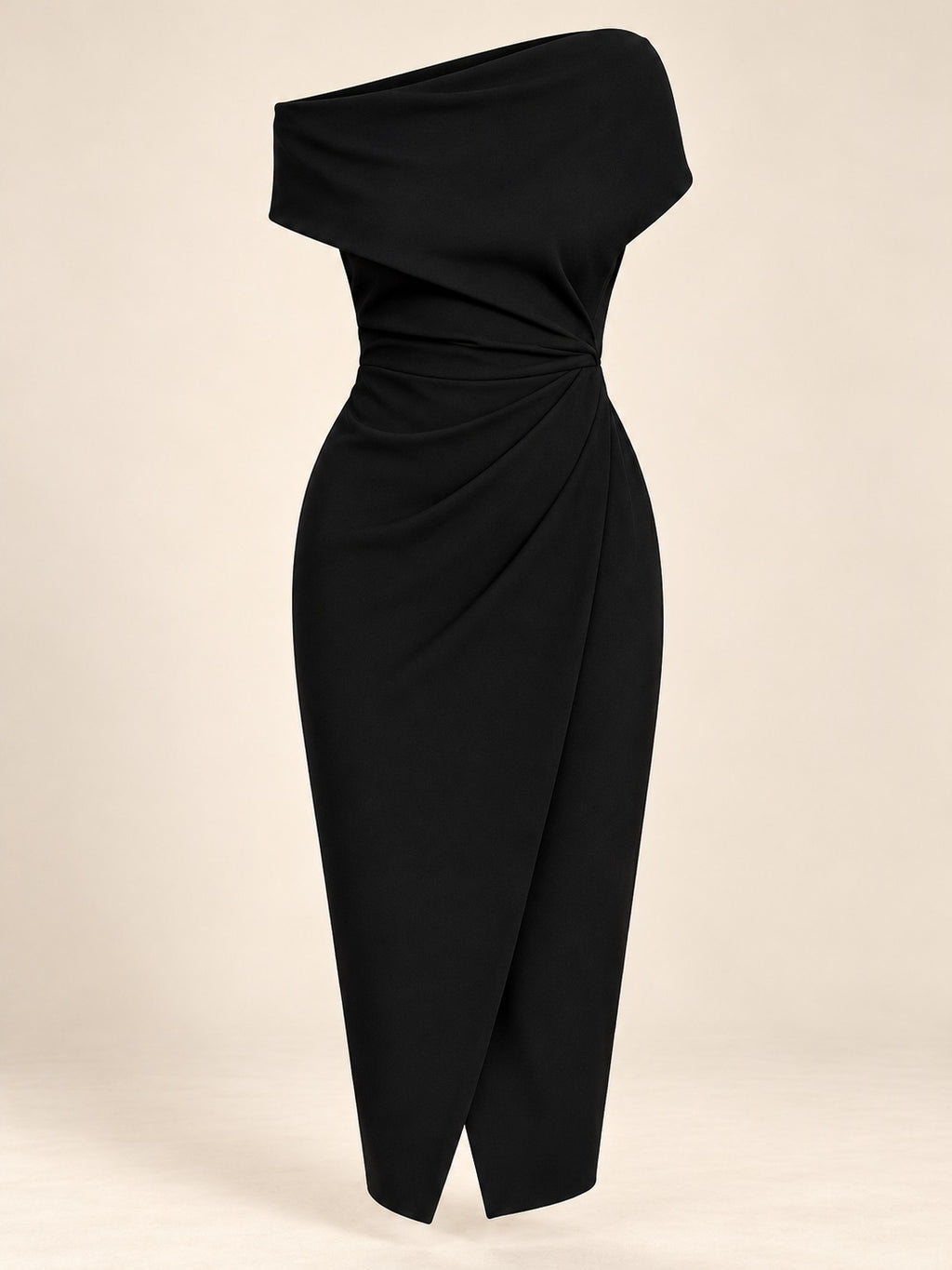 Ruched Knit Midi Dress in Black, product only