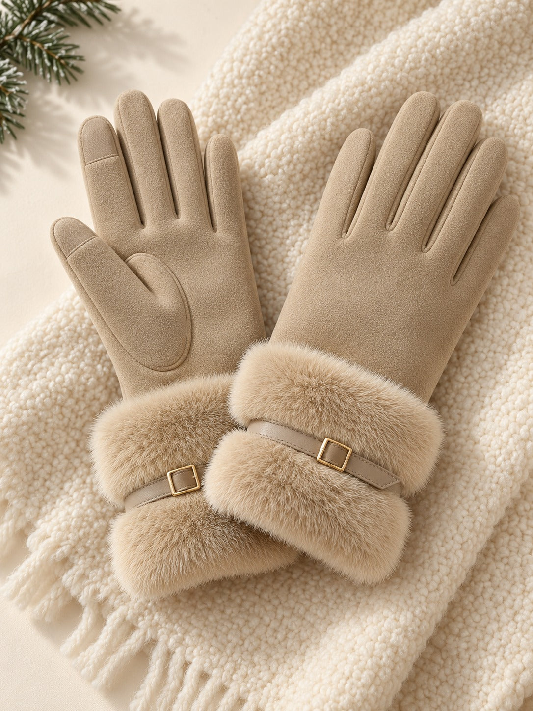 Faux Suede Touchscreen Gloves in Apricot, product only