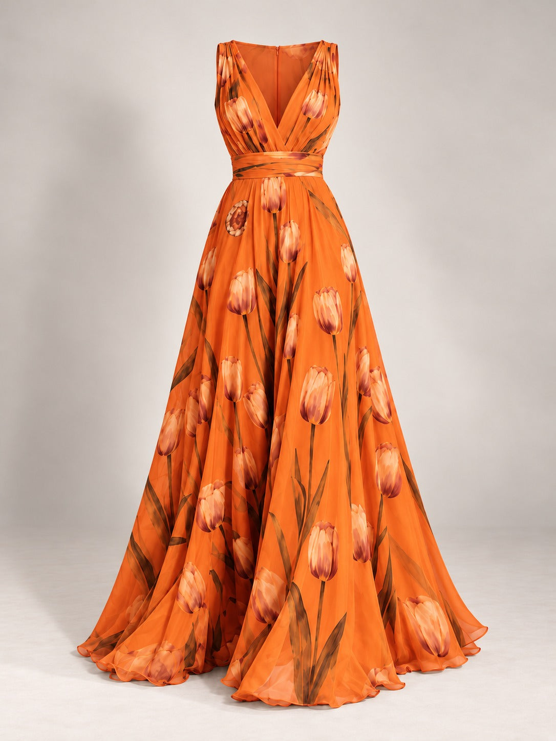 Floral Print Maxi Dress in Orange, product only