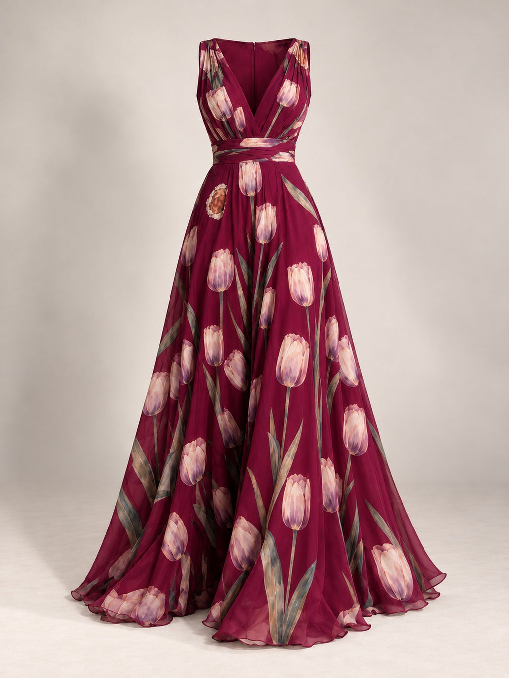 Floral Print Maxi Dress in Wine Red, product only