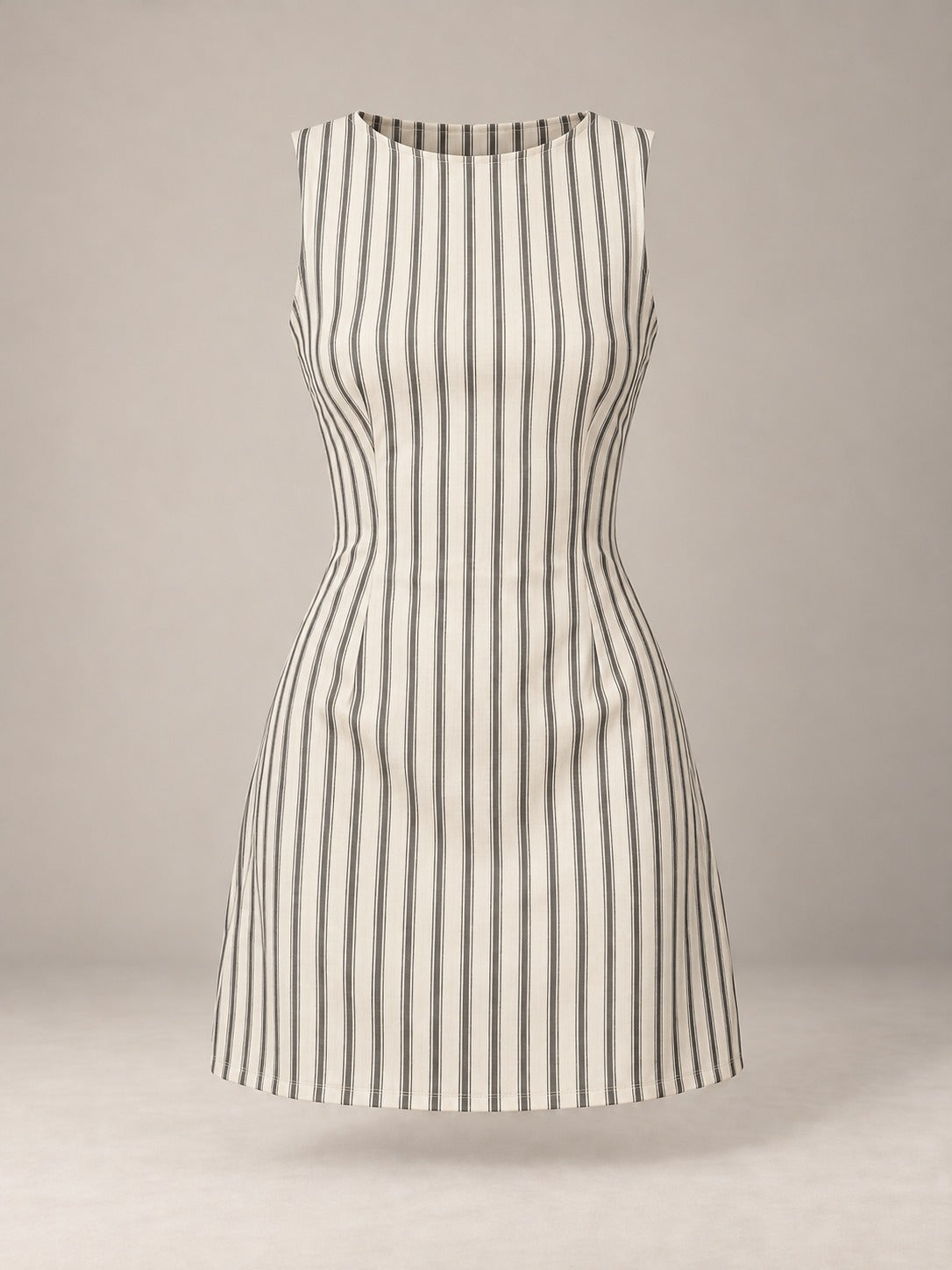 Striped Sleeveless Mini Dress in Grey & Cream Stripe, product only