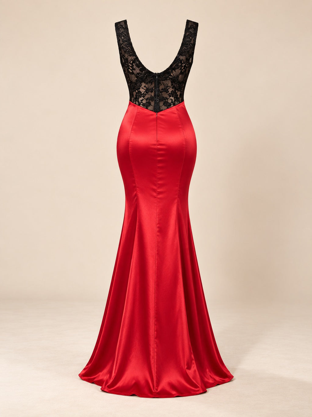 Backless Mermaid Gown with Slit in Red, back view