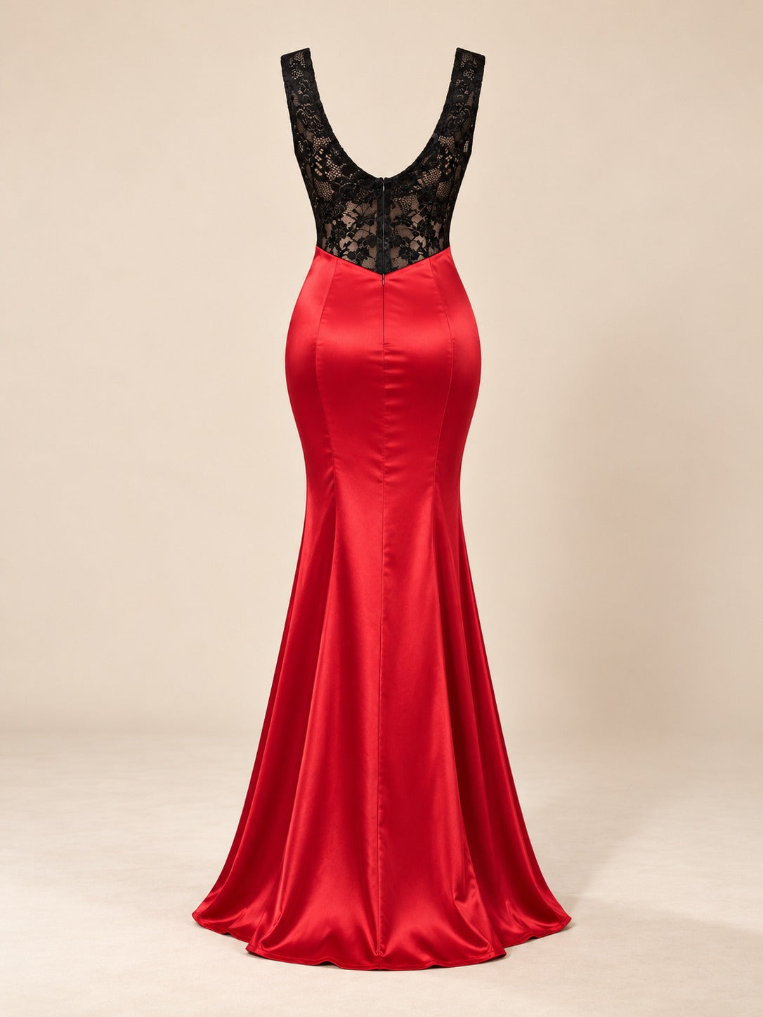 Backless Mermaid Gown with Slit in Red, back view