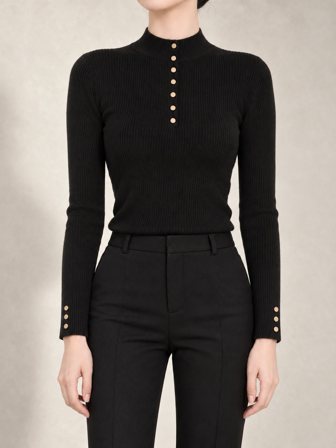 Sleeveless Mock Neck Sweater in Black, full-length front view