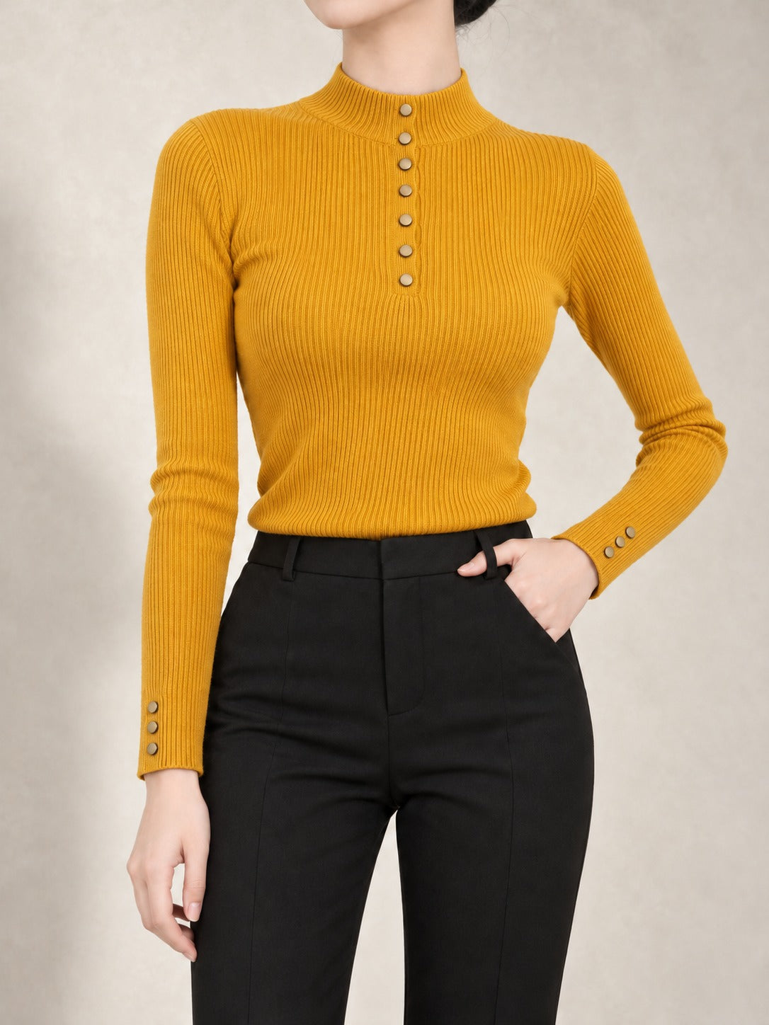Sleeveless Mock Neck Sweater in Yellow, front view