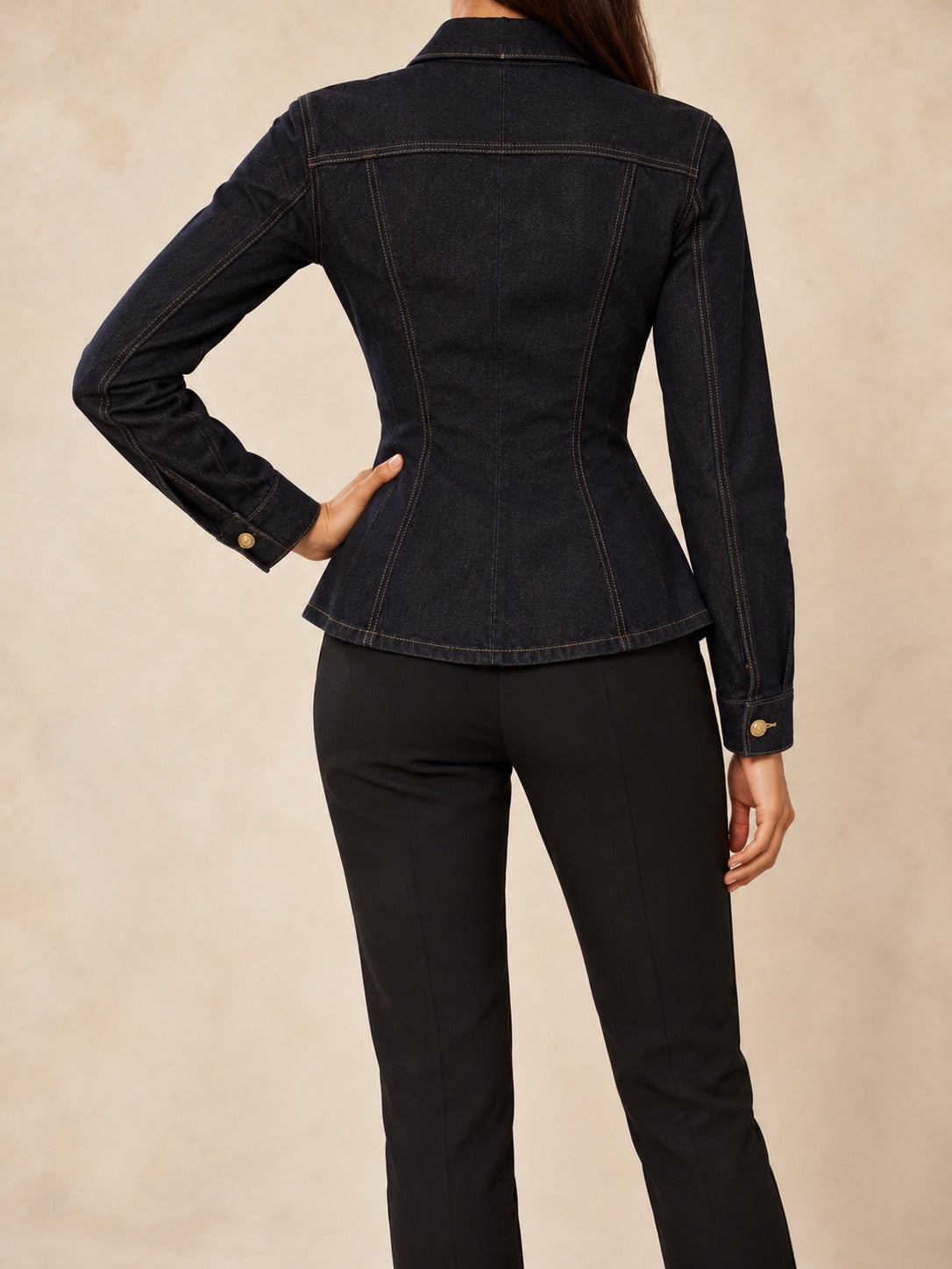 Dark Blue Denim Shirt Jacket in Dark Blue, back view