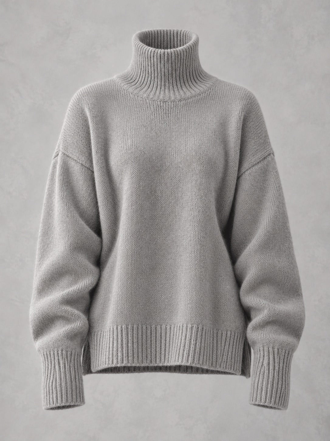 Slouchy Turtleneck Sweater in Light Gray, product only